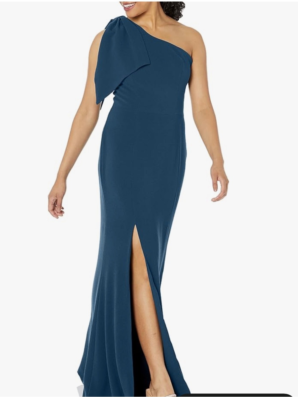 Dress the Population One-Shoulder Bow Gown in Teal Blue
